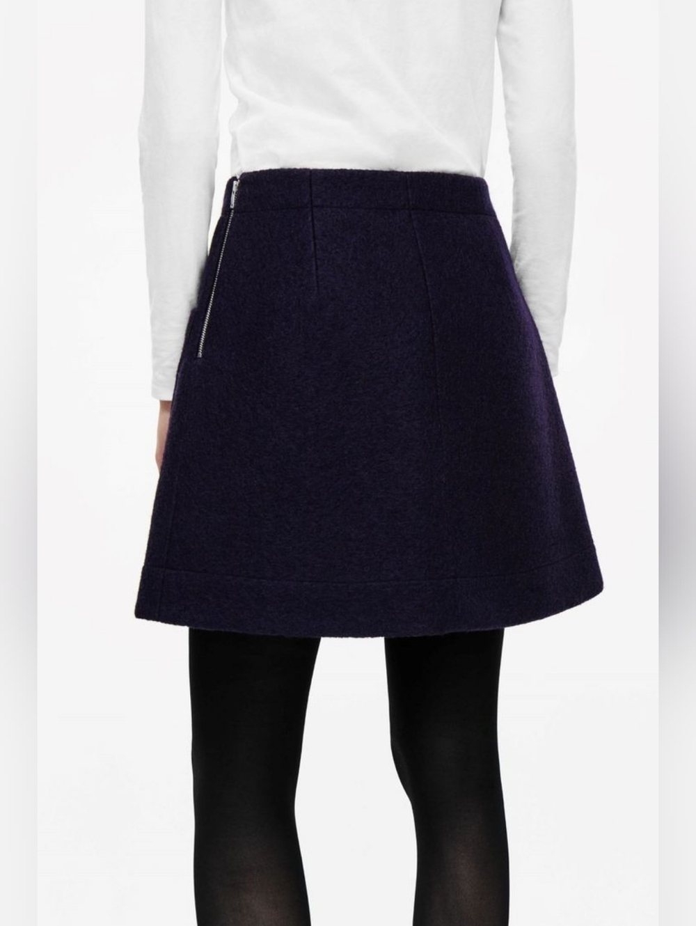COS navy blue A-line wool mini skirt large front patch pockets 6 - Picture 3 of 9